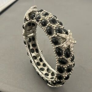 Black & Silver Starfish Bangle Bracelet Spring Hinge